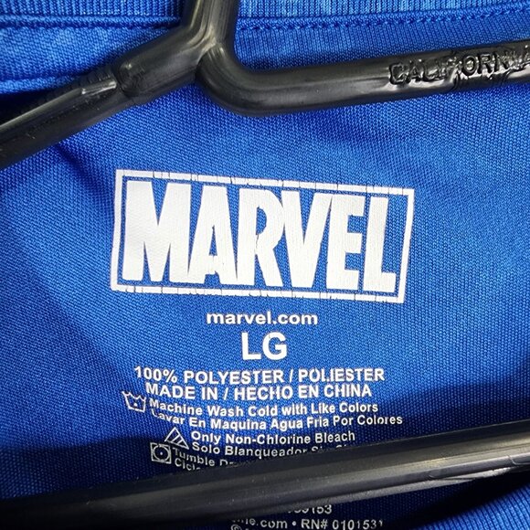 Men's Blue Marvel Captain America Shield Shirt 100% Polyester Short Sleeve L - Picture 5 of 9